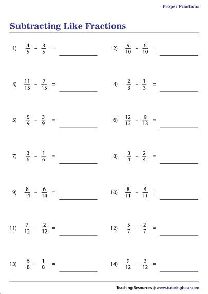 Subtracting Like Fractions Worksheets | Fractions worksheets, Math
