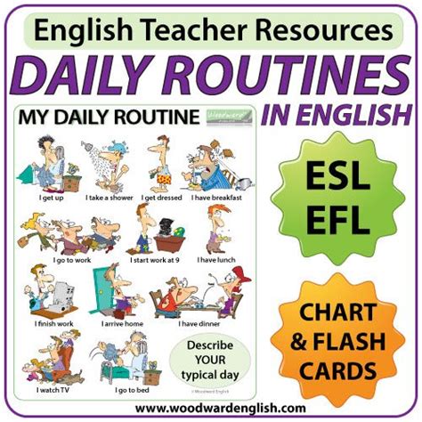 Daily Routines In English Chart Flash Cards Woodward English
