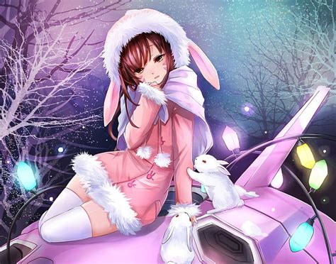Dva Ears Manga Miameowart Winter D Va Fantasy Girl Anime Bunny White Hd Wallpaper