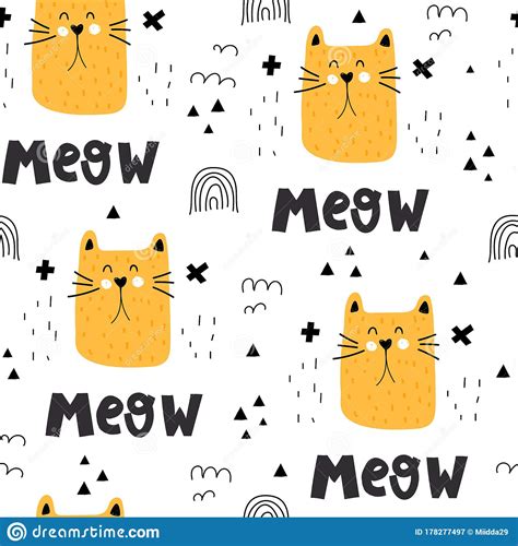 Seamless Pattern With Cartoon Cats Decor Elements Colorful Vector For