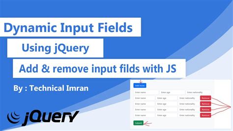 Dynamically Add Remove Input Fields In Jquery Youtube