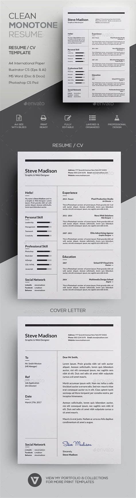 Clean Monotone Resume Cv Template A Simple And Neat Resume Is All You