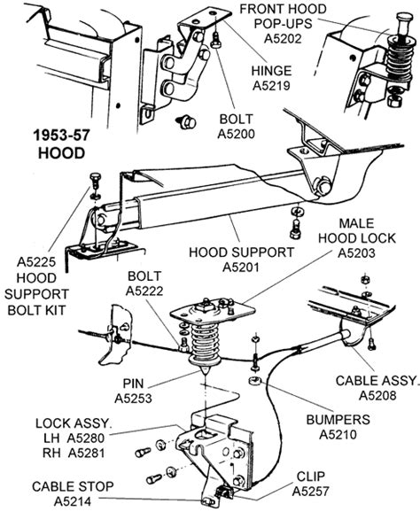 1953 57 Hood Parts Diagram View Chicago Corvette Supply