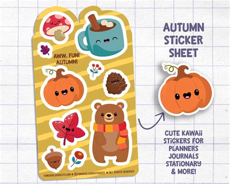 Autumn Sticker Sheet Aww Fun Autumn Cute Fall Stickers Etsy