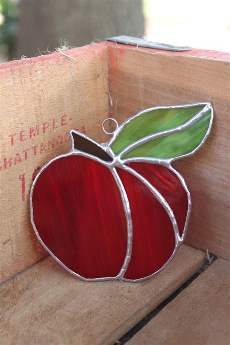 Bright Red Stained Glass Apple Window Ornament Stained Glass Flowers Stained Glass Ornaments