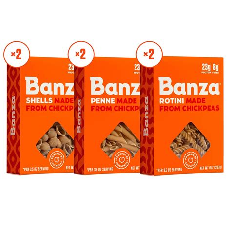 Banza Chickpea Pasta Variety Pack 2 Penne2 Rotini2 Shells Gluten