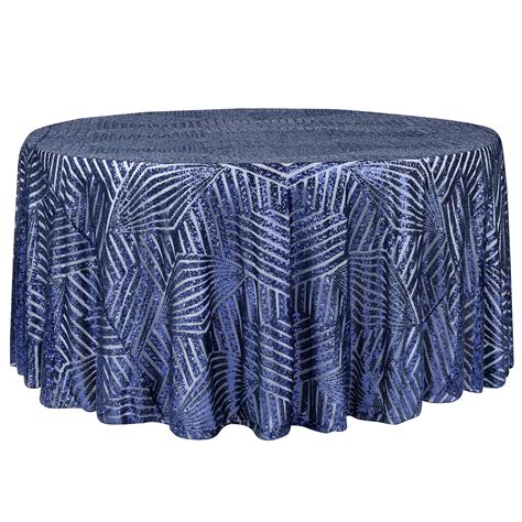 Geometric Glitz Art Deco Sequin Tablecloth 132 Round Navy Blue Cv