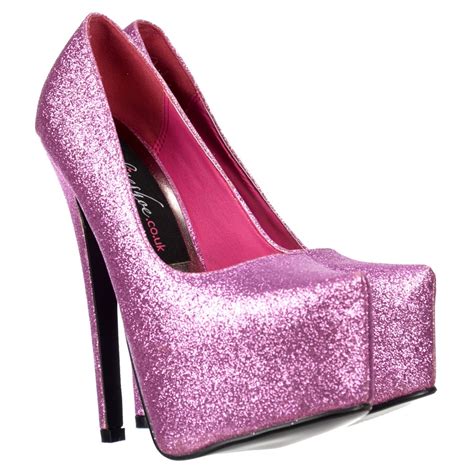 Shoekandi Pink Sparkly Shimmer Glitter High Heel Stiletto Concealed