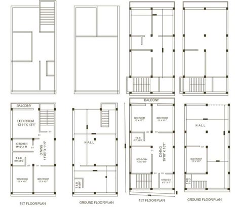 Bhk House Plan With Column Layout Autocad File Cadbull