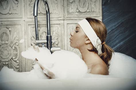 Bathing Woman Relaxing In Bath Stock Image Image Of Lying Blowing 92879755