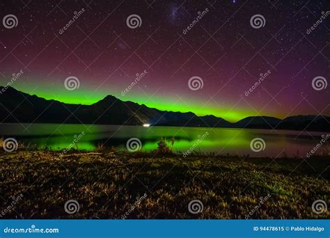 Beautiful Aurora Australis And Milky Way Over Lake Wakatipu Kinloch