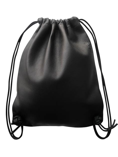 Oysterman Drawstring Bag In Black Lyx Leather