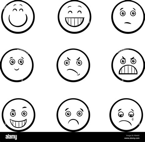 Schwarz Und Weiß Cartoon Illustration Des Emoticon Oder Emotionen Wie