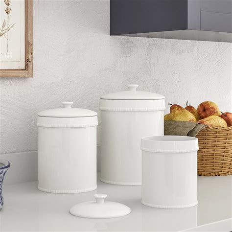 Sabina White Ceramic Kitchen Canisterset Of 3 Mocome
