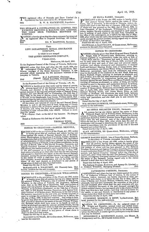 Victoria Government Gazette Online Archive 1896 P1745