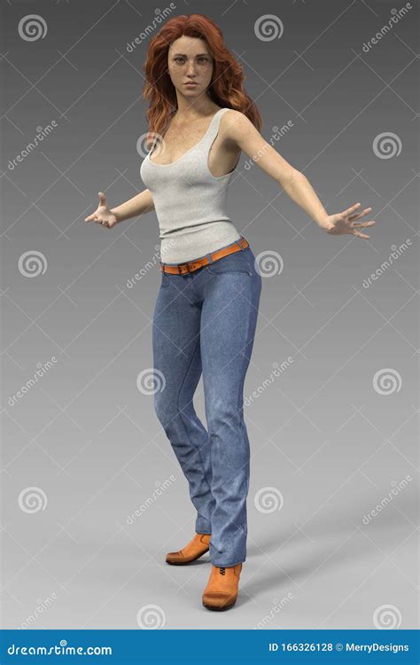 Cg Redhead Woman With Her Arms Outstretched In An Urban Fantasy Style