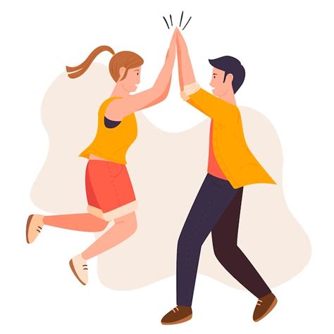 Man And Woman High Fiving Free Vector