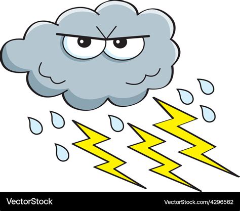 Cartoon Rain Cloud With Lightning Bolts Royalty Free Vector