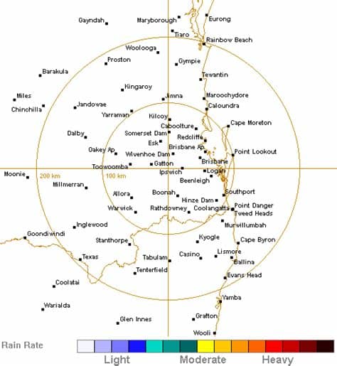 Bureau home > radar images > 64 km brisbane (mt stapylton) radar. 256 km Brisbane (Marburg) Radar