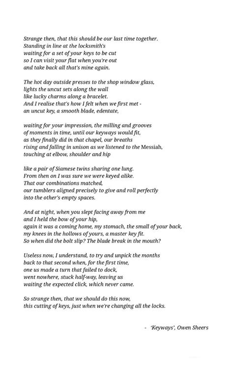Keyways By Owen Sheers A Timeless Poem