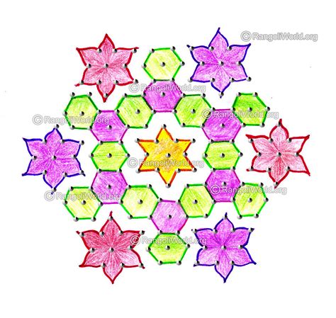 15 by 1 ner pulli lamp kolam for pongal step by step. Flower Kolam6 | 15 - 8 Interlaced DotsIdukku pulli