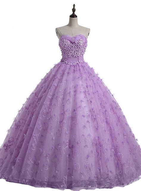 Purple Sweetheart Tulle Flower Ball Gown Wedding Dressp3824 Ball