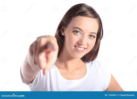 Attractive Young Woman Pointing On Someone Stock Image Image Of
