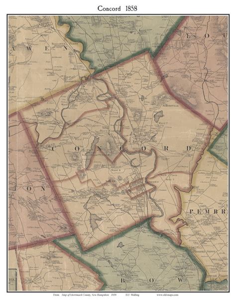 Concord New Hampshire 1858 Old Town Map Custom Print Merrimack Co