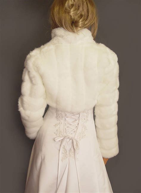 Faux Fur Bolero Jacket In Mink With Long Sleeves And Collar Etsy Faux Fur Bolero Bridal