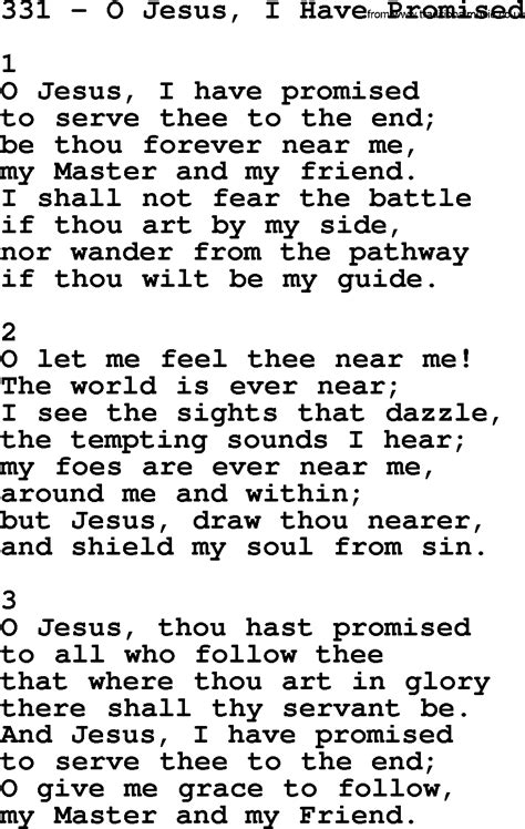 Adventist Hymnal Song 331 O Jesus I Have Promised With Lyrics Ppt