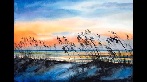 Blue Sunset In Watercolors Painting Demonstration Youtube Beach