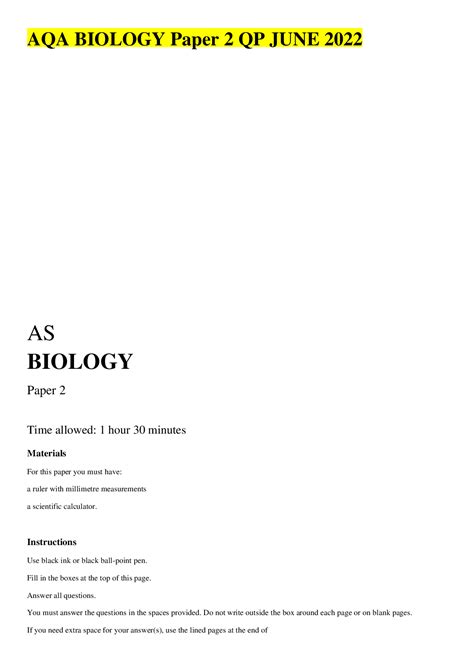 Aqa Biology Paper 2 Qp June 2022 Browsegrades
