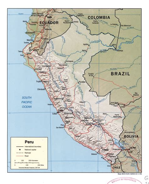 Large Detailed Political Map Of Peru With Relief Marks Of Roads