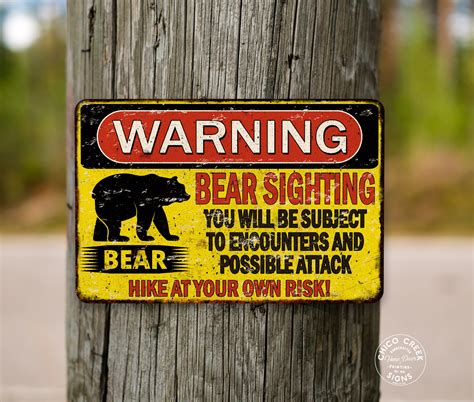 Warning Bear Sighting Sign Grizzly Black Brown Bear Wall Art Etsy