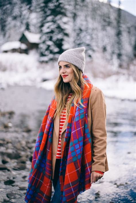 Gal Meets Glam Winter Bright Old Navy Plaid Scarf Striped Tee And