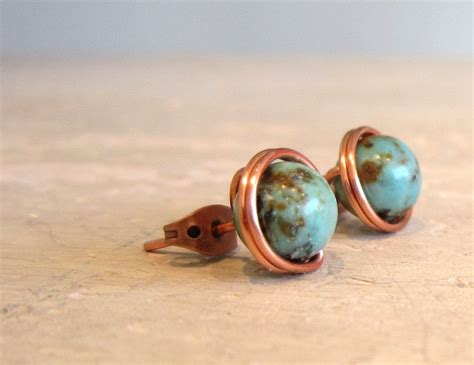 Turquoise Copper Stud Earrings Southwestern By ContempoJewelry 10 00