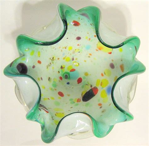 Murano Style Confetti Bowl Cased Glass Hand Blown Ruffled Lip Multicolor 6 Inch Ebay
