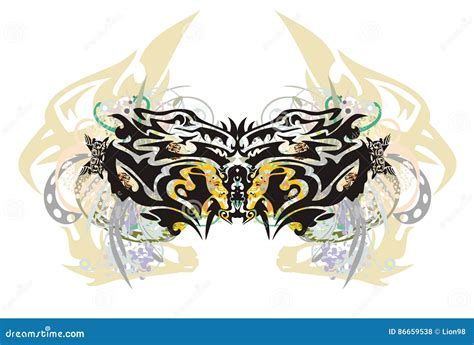Unusual Colorful Dragon Butterfly Splashes Stock Vector Illustration