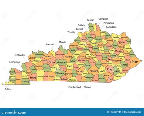 Kentucky County Map Stock Vector Illustration Of Kentucky 173364941