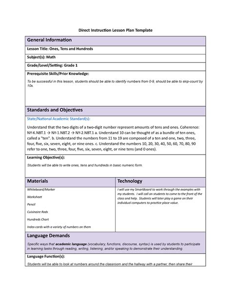 Lp Direct Instruction Lesson Plan Template Task 2 1 Direct