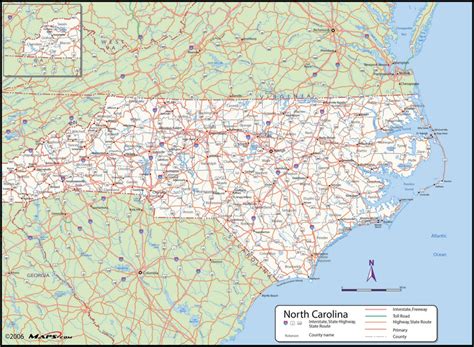 North Carolina County Wall Map