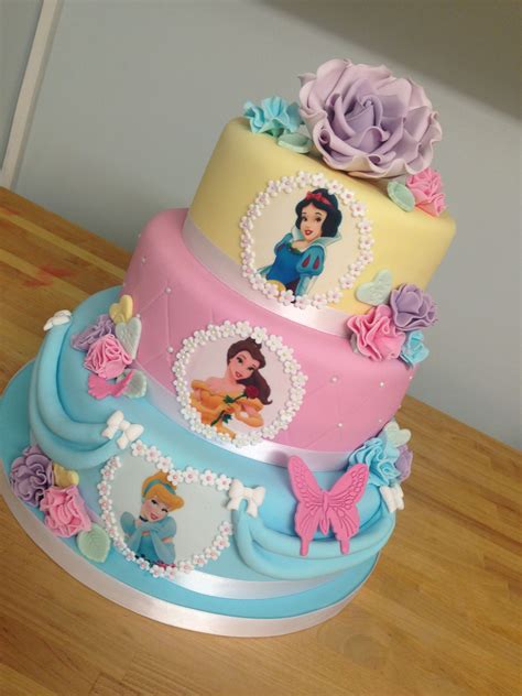 3 Tier Pastel Princess Cake With Handmade Rose Disney Princess Birthday