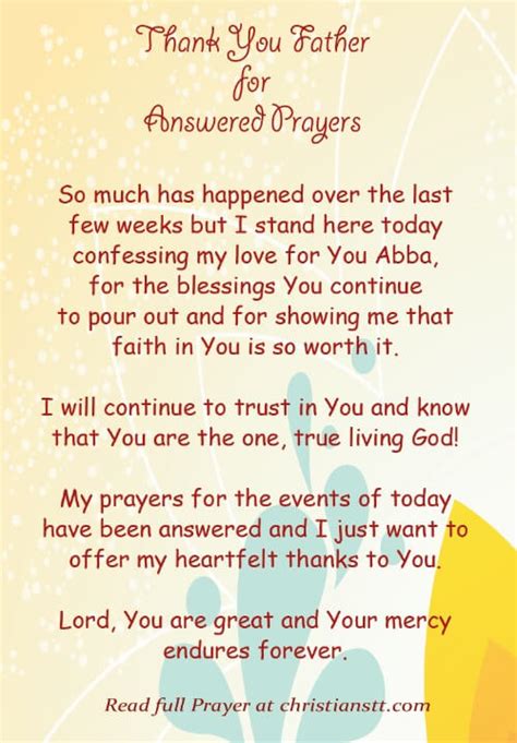 Prayer Thank You Father For Answered Prayers