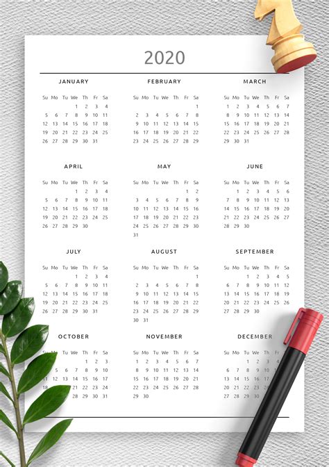 Yearly Calendar Printable Template In Original Style Sunday And Monday