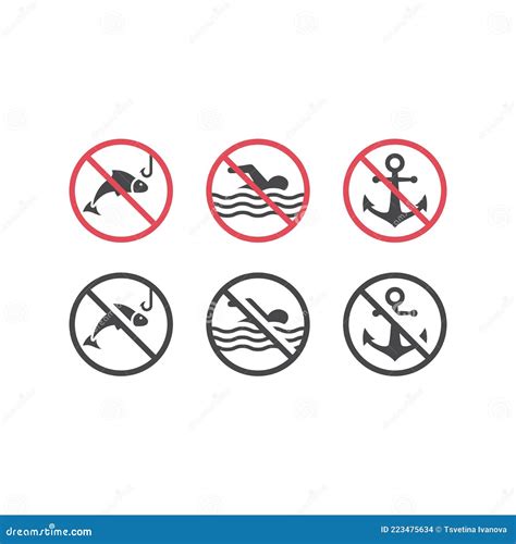 No Swimming Fishing And Dock Red Prohibition Sign Stock Vector