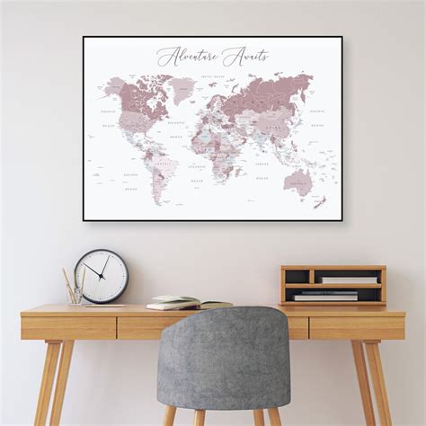 Printable Map Art Downloadable World Map Map Of World Etsy