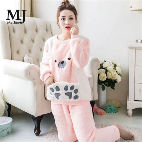 Mj057a Winter Warm Pajama Set Flannel Kigurumi Pink Pyjamas Women Pyama Pizama Damska Pijama