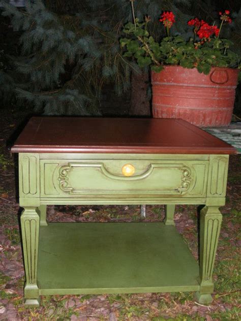 Decorate with a green bedroom carpet. Sage Green Chalk Painted Distressed Side Table | Shabby ...