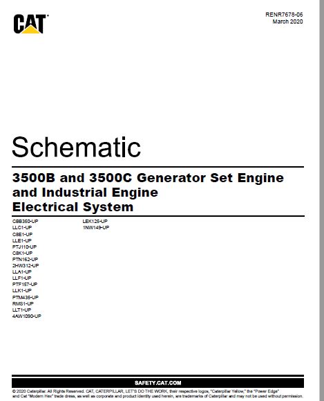 En Cat Engine Generator Set 3500b 3500c Industrial Engine Electrical System Schematic Manual