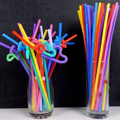 100pcs colorful rainbow art plastic straw 26cm flexible wedding party bar supplies disposable